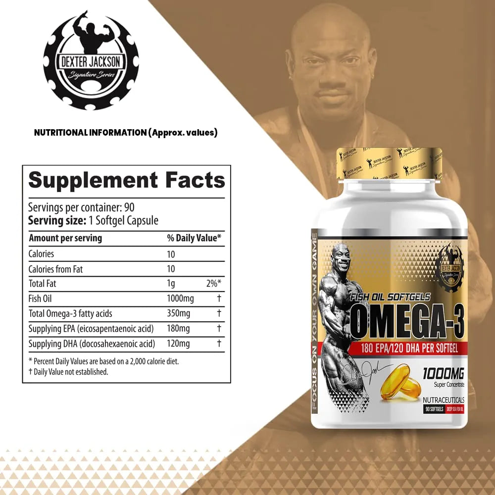 Dexter Jackson- Omega-3 Fish Oil (Original).Supports Brain & heart function.1000MG. [90 Softgels]