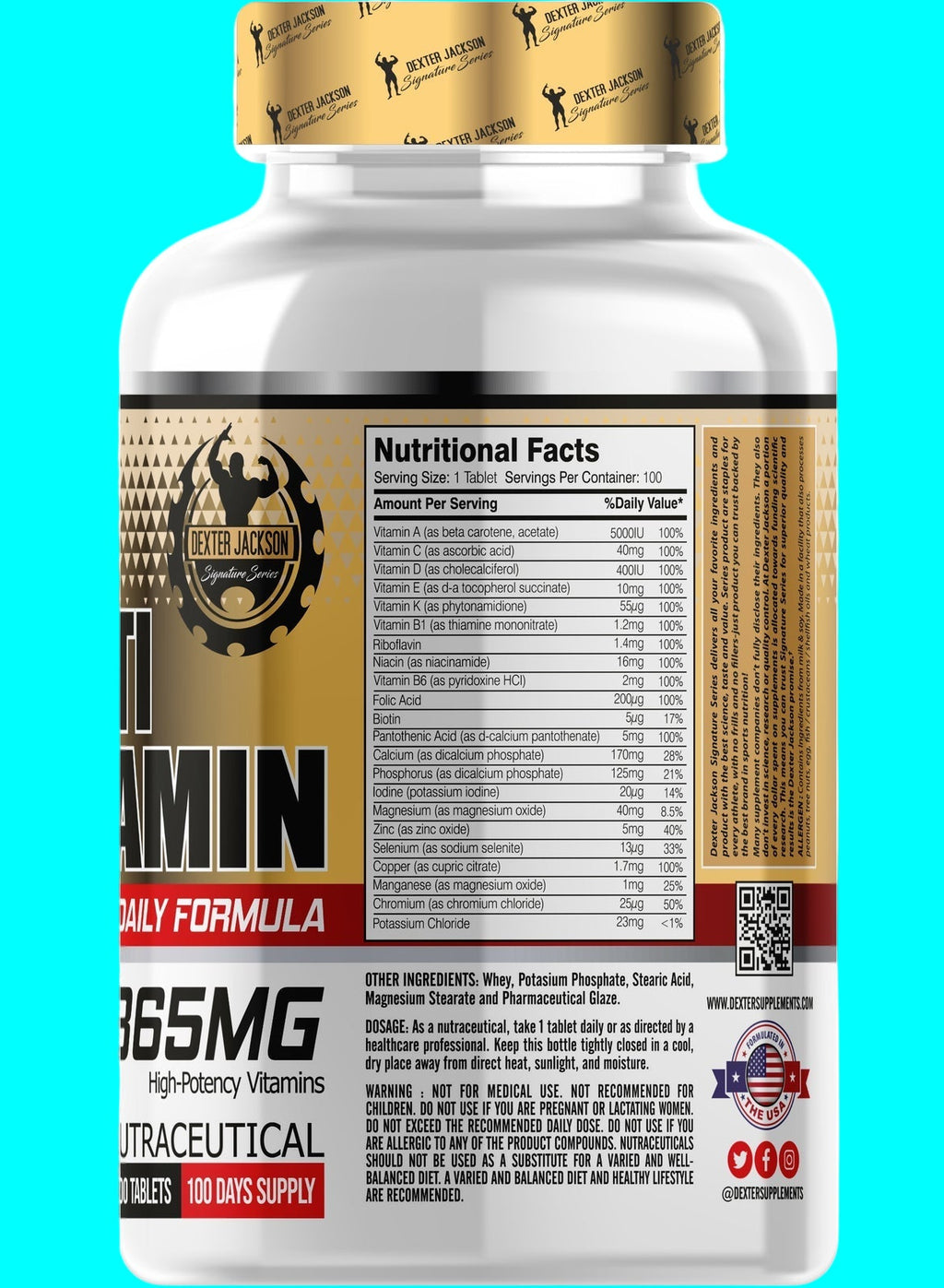 Dexter Jackson- Multi-Vitamins (Original).All the vitamins you need for daily routine.865MG.[100 Tablets]